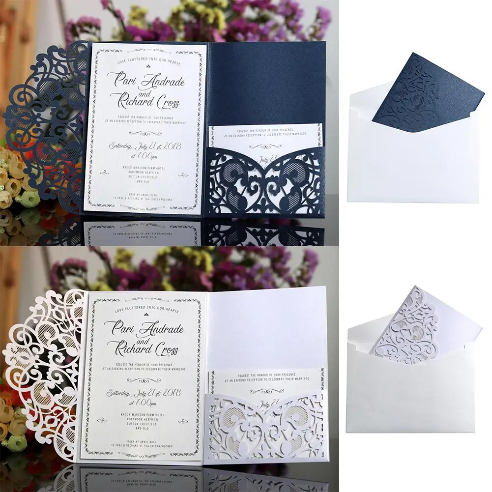  10pcs Invitation Cards Blue White Elegant Laser Cut Wedding Invitation Cards Greeting Card Business - 4.00059E+12