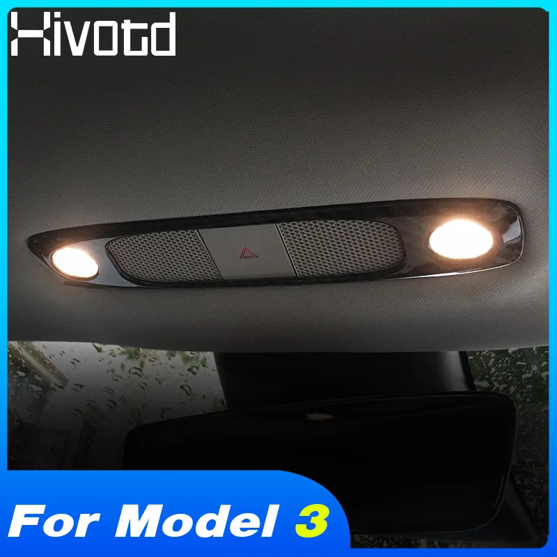 

Hivotd For Tesla model 3 Carbon Fiber Car Reading Light Lamp Decoration Cover Trim Frame Interior Car Accessories 2018 2019