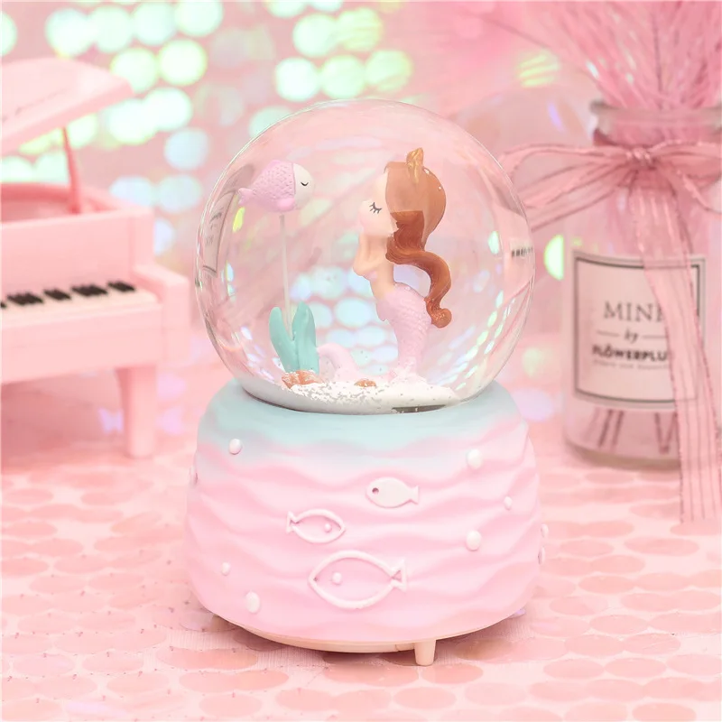 small-pink 10*15,8 см Хрустальные снежные шары русалки, стеклянная музыкальная шкатулка, снежный шар, украшение для дома и офиса, рождественские подарки на день Святого Валентина - Цвет: small-pink