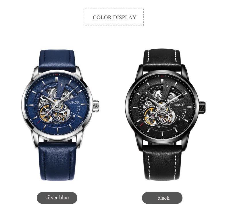 OUBAOER Mens Watches 2021 Mechanical Automatic Top Brand Luxury Tourbillon Self Winding Leather Sport  Wristwatch