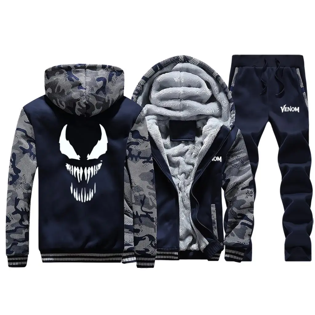 Venom Marvel Мужской комплект из двух предметов осень зима флисовая куртка уличные спортивные штаны брендовая одежда мужские теплые пальто с капюшоном спортивные штаны - Цвет: Dark Blue 5