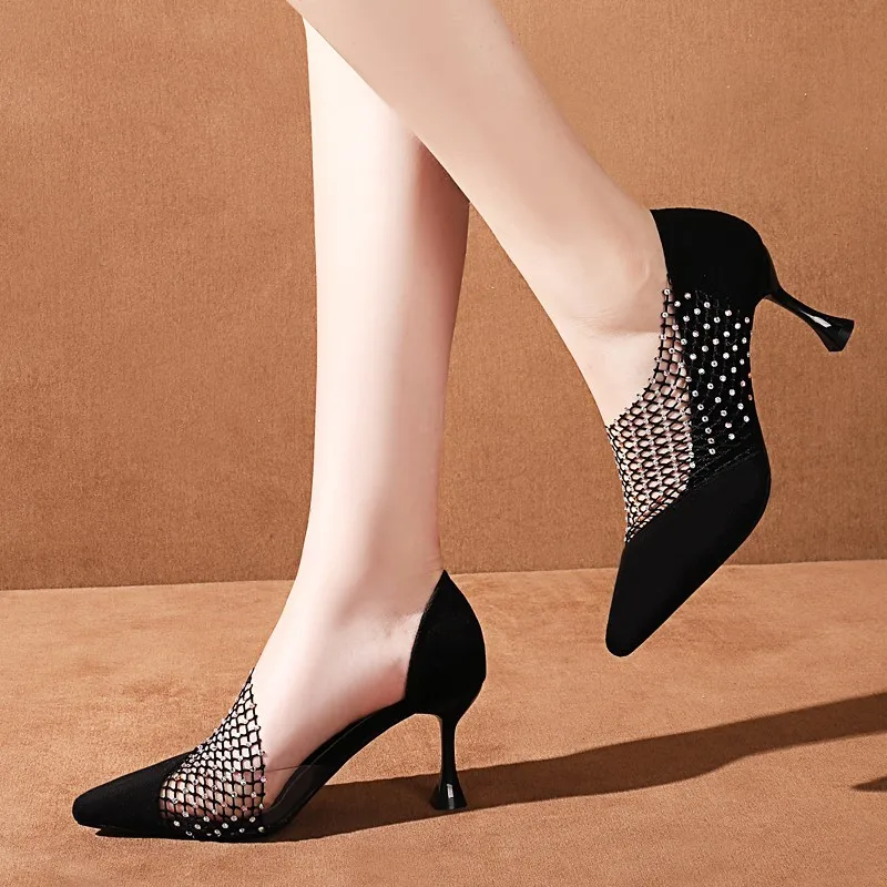 

Pointed High Heels Female New The Wild Shallow Mouth Stiletto Elegant Women Sexy Single Shoes French Girl Work Shoes W32-38