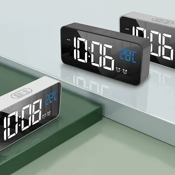 

LED Mirror Alarm Clock Sound-Activated Clock Rechargeable Bedside Music Clock LED Digital Luminova Alarm Clock