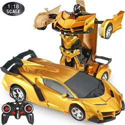 Voiture robot de Transformation 2 en 1, 1:18, 24CM, RC, voiture de sport, véhicule de conduite, déformation à une touche, télécommande, jouet pour garçons F04 