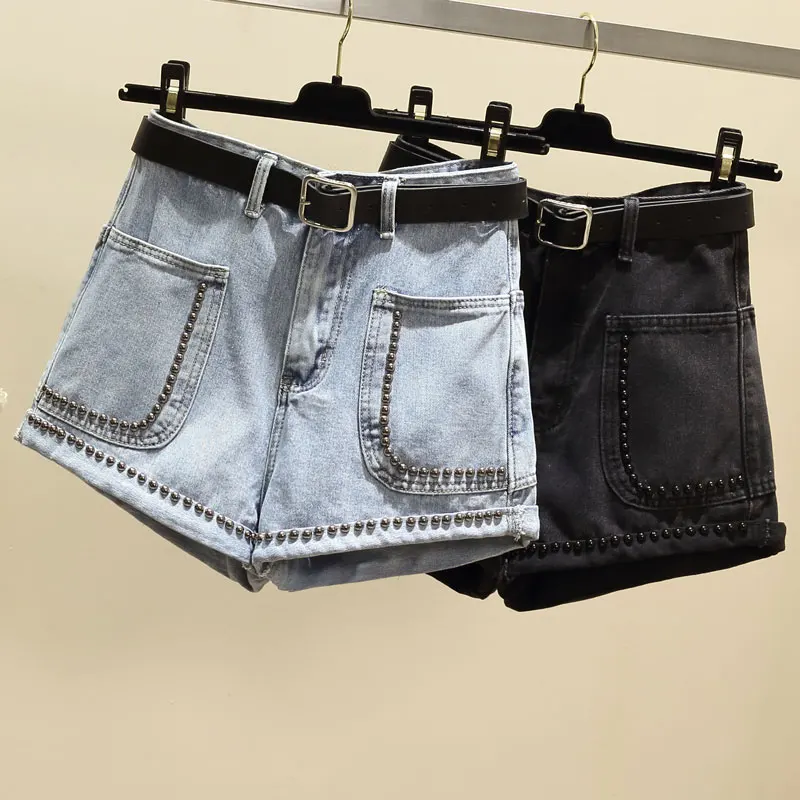 Mid Waist Ladies Denim Shorts Plus Size Jean Women Summer 4XL Rivet Pockets Clothes Sexy Black White Short | Женская одежда