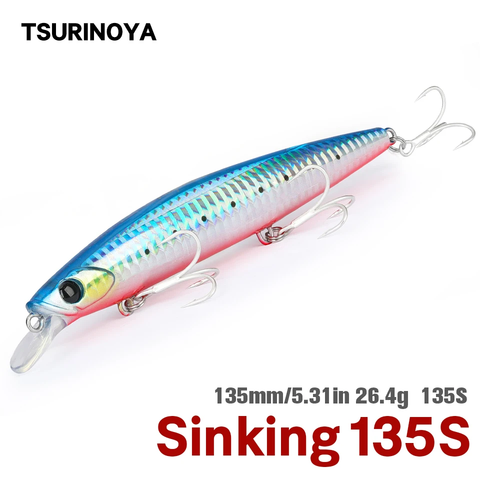 TSURINOYA 135S Ultra Long Casting Saltwater Sinking Minnow Sea Fishing Lure  BAYONET 135mm 26.4g Seabass Mackerel Hard Bait