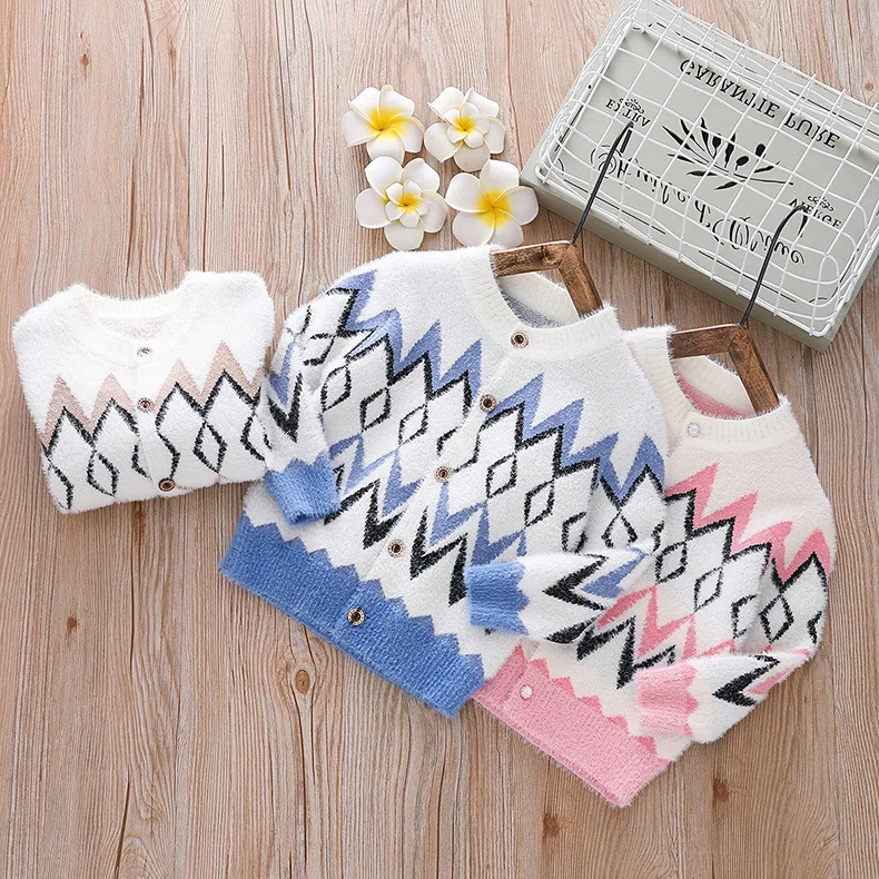 Осенняя детская одежда для девочек; Детский кардиган с волнистыми полосками в Корейском стиле; кашемировое пальто из пряжи норки; Детский свитер