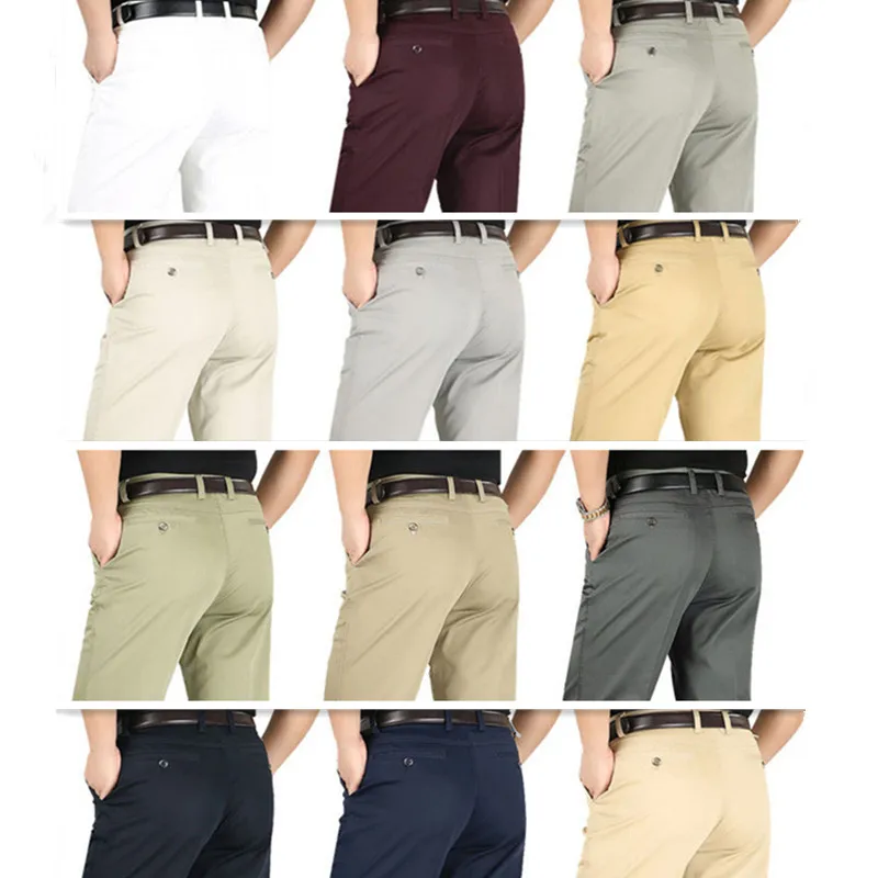 Formal Pants For Men Business Summer Classic Office High Waisted Modal Plus Size 38 40 42 Pure White Straight Thin Male Trousers