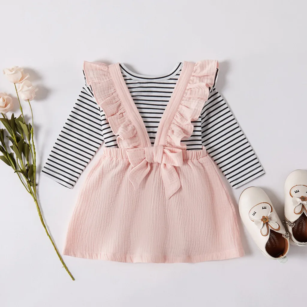

Newborn Baby Girls Clothes Sets Fall Princess Outfits Romper Solid Strap Dress Autumn Toddler Infant Clothing Girls Roupa Bebe