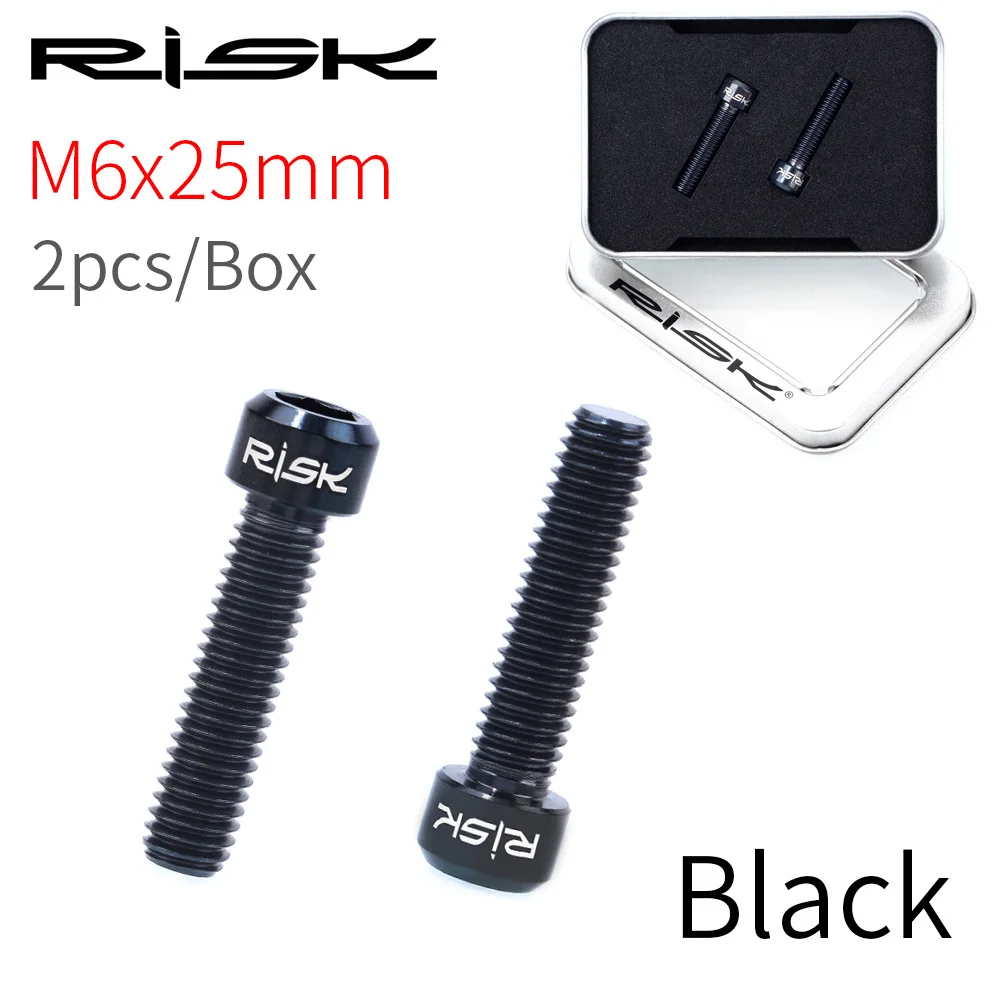 RISK 2 шт. M6* 25 мм титановый сплав велосипедный дисковый тормозной суппорт фиксация Exten Болт замок MTB велосипед масло дисковый тормоз TC4 стопорный винт - Цвет: 1 Set Black