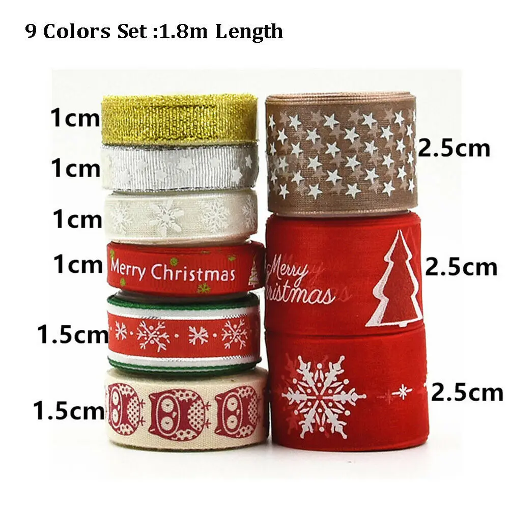9 colors set Новинка, горячая Распродажа, 5 ярдов, Рождественская зимняя лента для снеговика, красная, белая, серебристая мишура, Рождественская лента - Цвет: 9 colors set
