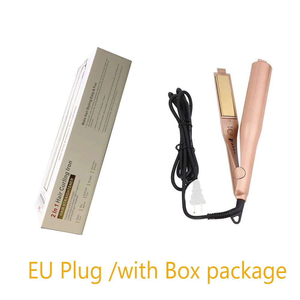 EU with BOX Золото 2 в 1 выпрямляющий утюжок для завивки волос щипцы для завивки волос профессиональные щипцы для завивки волос салонные качественные щипцы для завивки волос выпрямляющий утюжок - Цвет: EU with BOX