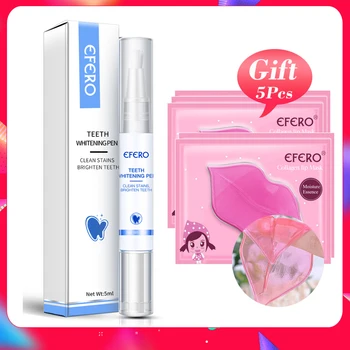 

Natural Teeth Whitening Pen Gel Teeth Plaque Tartar Removal Stains Oral Care + Crystal Collagen Lip Mask Gel Lips Enhancer Pads