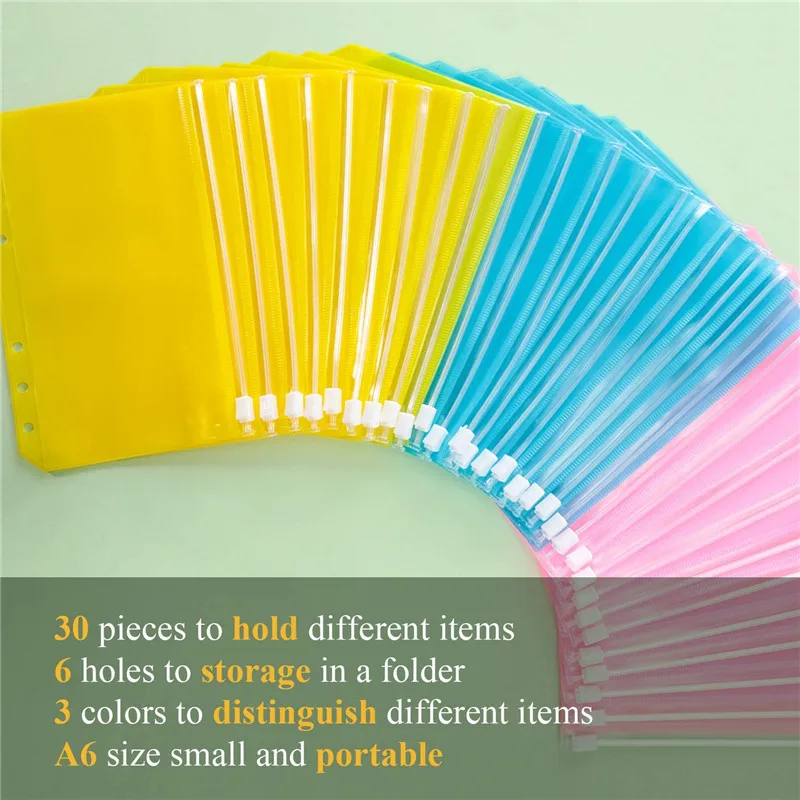 A5/A6/A7 Lubang Pengikat Longgar Daun Tas Ritsleting Folder Tahan Air Tas Dokumen File Folder Tagihan Folder Pemegang Dokumen Keluarga
