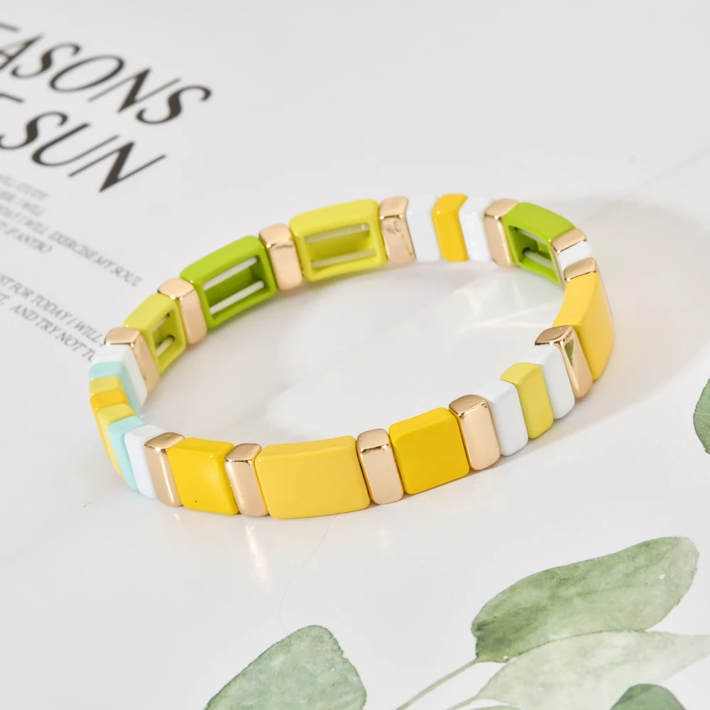 Boho Enamel Tile Bracelet Girl Jewelry Rainbow Pulsera For Women
