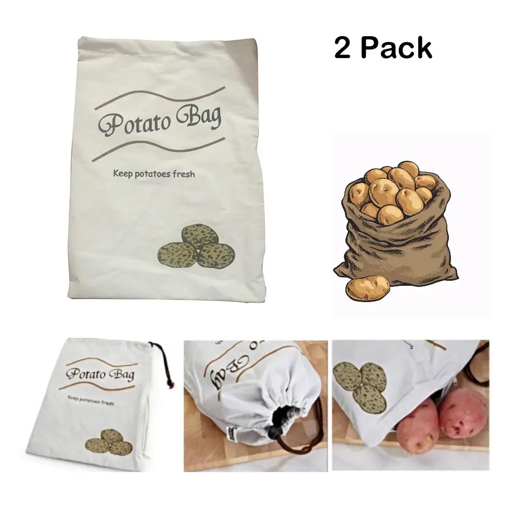 

2pcs Vegetable Storage Bags Drawstring Vegetable Bag Potato Storage Sack for Kitchen Supplies #4W