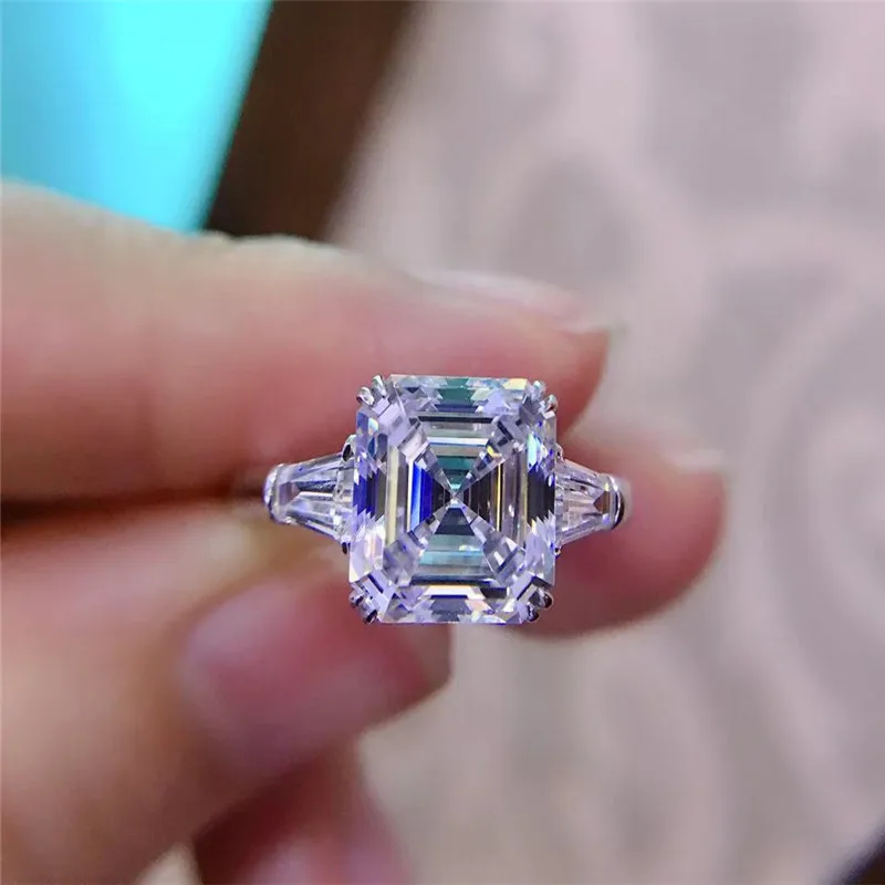 Asscher 18k золото Муассанит бриллиантовое кольцо для женщин