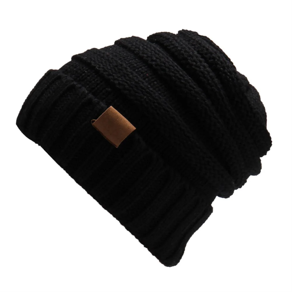 Зимняя шапка вязаные шерстяные шапки бини унисекс повседневные шапки хип-хоп Skullies теплая шапочка-бини однотонные хип-хоп Bean шапки#20 - Color: Black