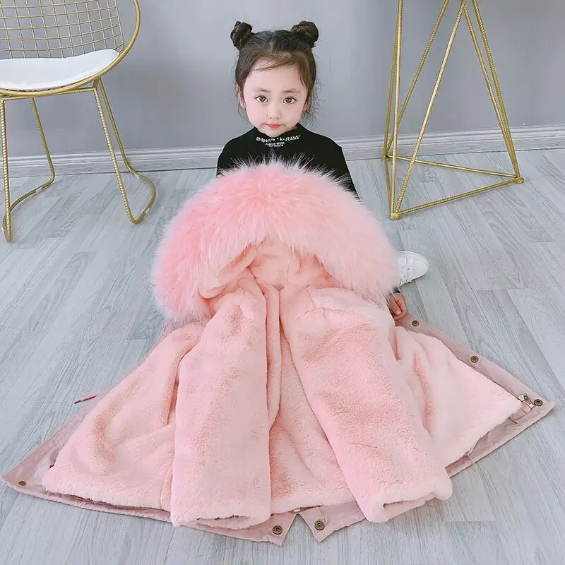 Pink Pink Fur Пальто с искусственным кроличьим мехом для девочек; детские куртки с капюшоном; сезон весна-осень; куртки для девочек и мальчиков; зимние парки; детский зимний комбинезон - Цвет: Pink Pink Fur