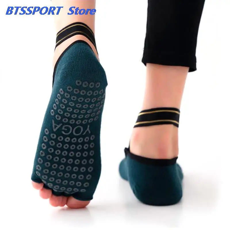 Yoga Socks Anti-slip Five Finger Backless Cross Bandage Silicone Non-slip  Toeles