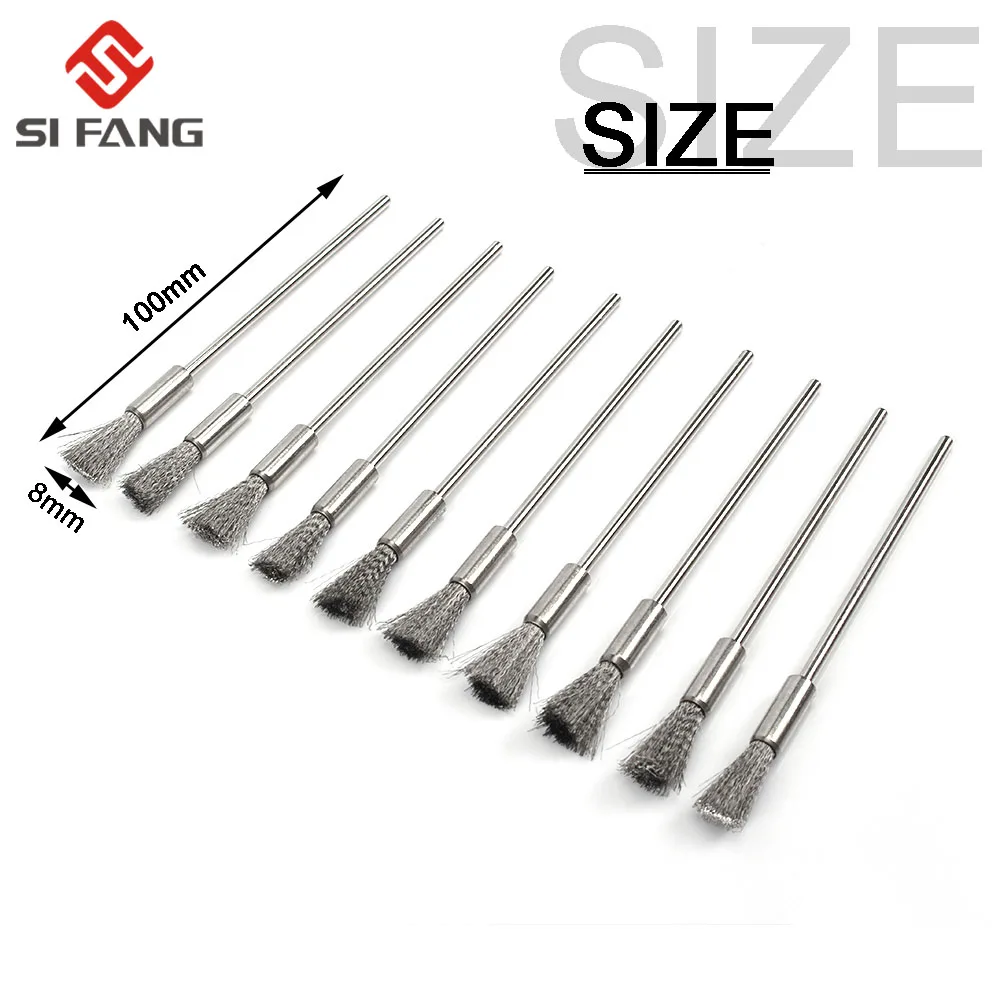 10 Stück professionelle Edelstahl-Draht-Endbürste, Messing, Stiftform, 6 mm Verlängerungsstange, 1/8 Zoll Schaft, zum Polieren von Schmuck, Drehwerkzeug – Detail 9