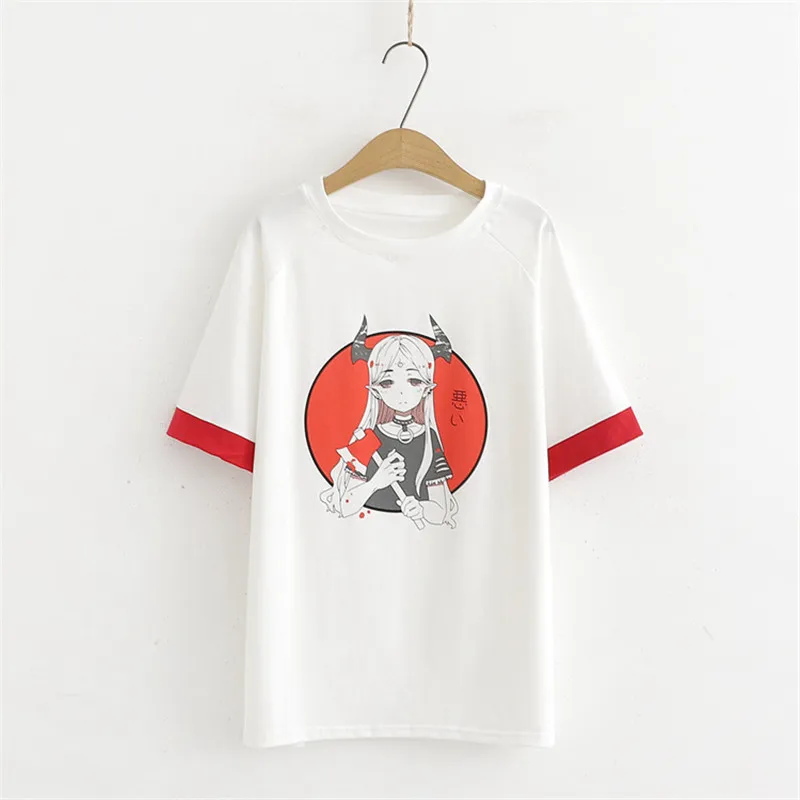 Lychee Harajuku Devil Demon Girl японский принт женские футболки летние женские футболки с вырезом лодочкой свободные женские футболки