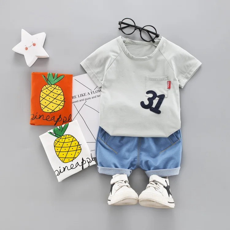 

2019 Summer New Style Korean-style CHILDREN'S Suit Two-Piece Can Open Files Men And Women Children Short Sleeve Medium-small Chi