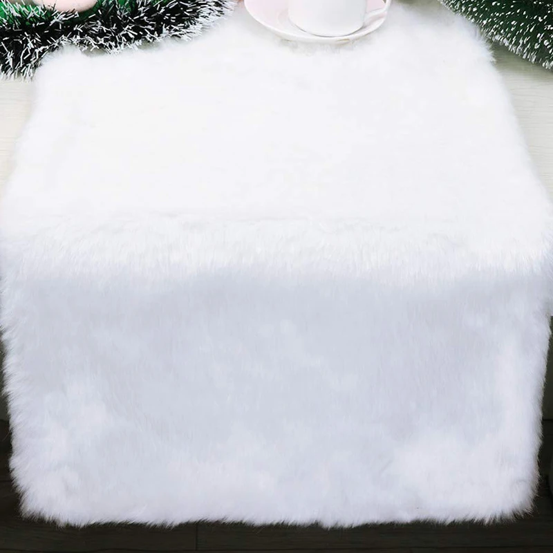 Рождественская скатерть 15X72 дюймов из искусственного меха, белая плюшевая Рождественская скатерть, украшение для обеденного стола(белая