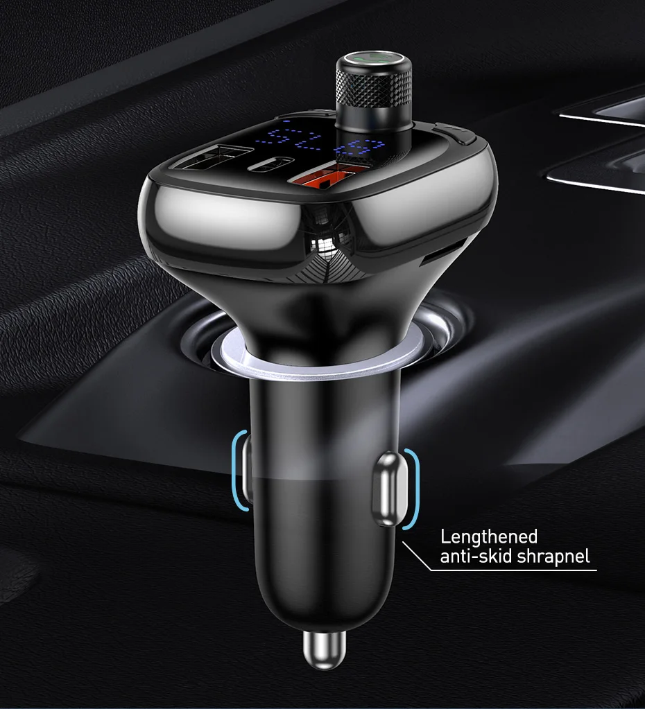 Baseus Quick Charge 4.0 Car Charger for Phone FM Transmitter Bluetooth Car Kit Audio MP3 Player Fast Dual USB Car Phone Charger