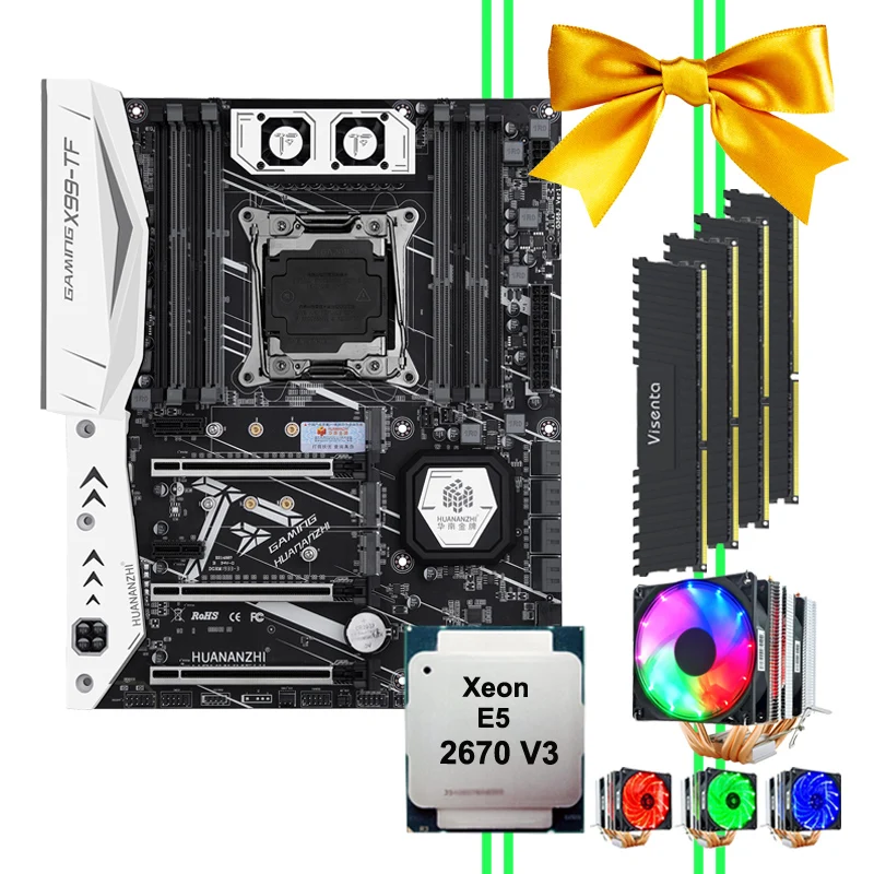 HUANANZHI X99 материнская плата в комплекте X99-TF материнская плата с двойным M.2 слотом M.2 wifi cpu 2670 V3 с кулером ram 64G (4*16G) DDR4 HUANANZHI X99 материнская плата в комплекте X99-TF материнская плата с двойным M.2 слотом M.2 wifi cpu 2670 V3 с кулером ram 64G (4*16G) DDR4