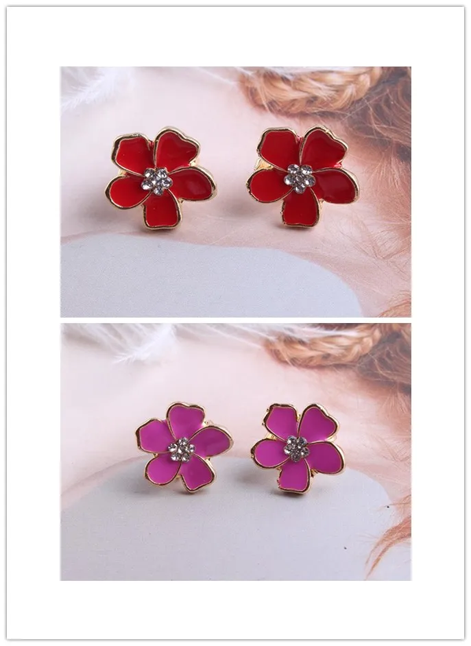 red rose red JIOFREE, корейский стиль, в форме цветка, эмалированные клипсы, серьги без пирсинга для девочек, милые, милые, без отверстий, серьги-клипсы, ювелирные изделия - Окраска металла: red rose red