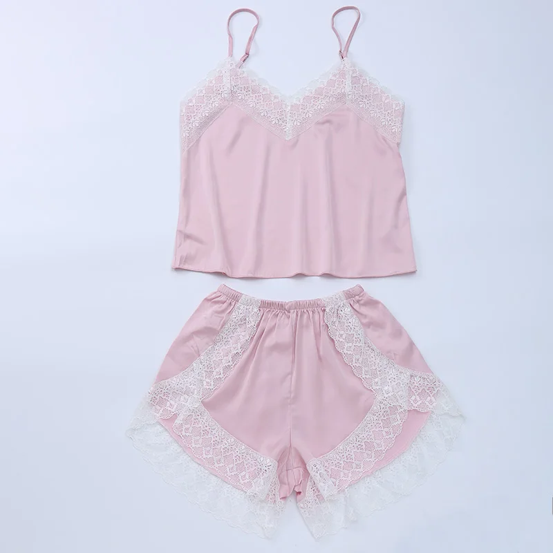 

Women's Pajamas Set Sexy Satin Women's Pajamas Sling Lace Sling Nightdress Lingerie Multicolor Ladies Home Leisure