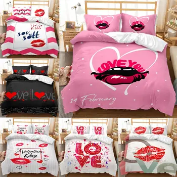 

3D Bedding Set Kiss Lips Mouth Print Duvet Cover Set With Pillowcase Microfiber Bed Set Home Textiles For Adults