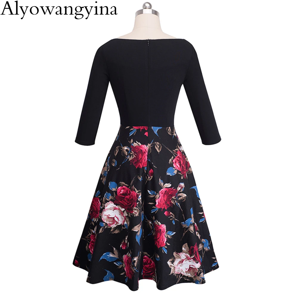Alyowangyin, 65% хлопок,, новинка, цветочный принт, пэтчворк, с рюшами, Vestidos, повседневное, квадратный воротник, а-силуэт, женское расклешенное платье RA075