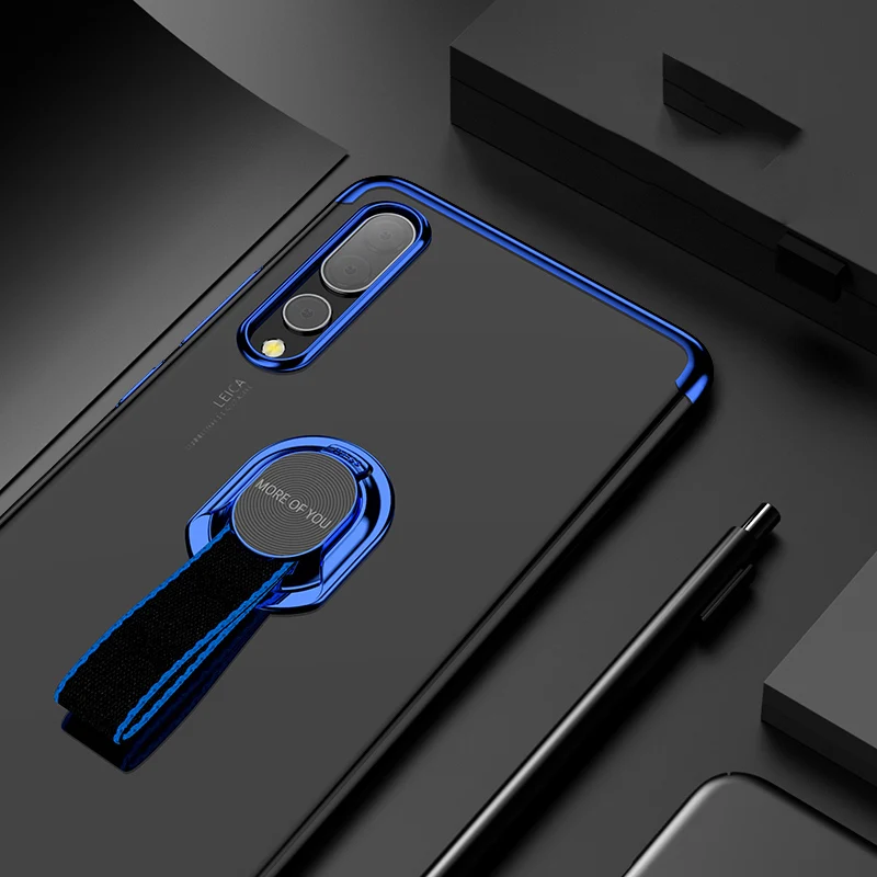 Роскошные покрытые чехлы для huawei P30 P20 Pro Lite mate 30 20, прозрачные мягкие съемные переплетенные кольца на палец, автомобильный держатель, бампер - Цвет: Blue