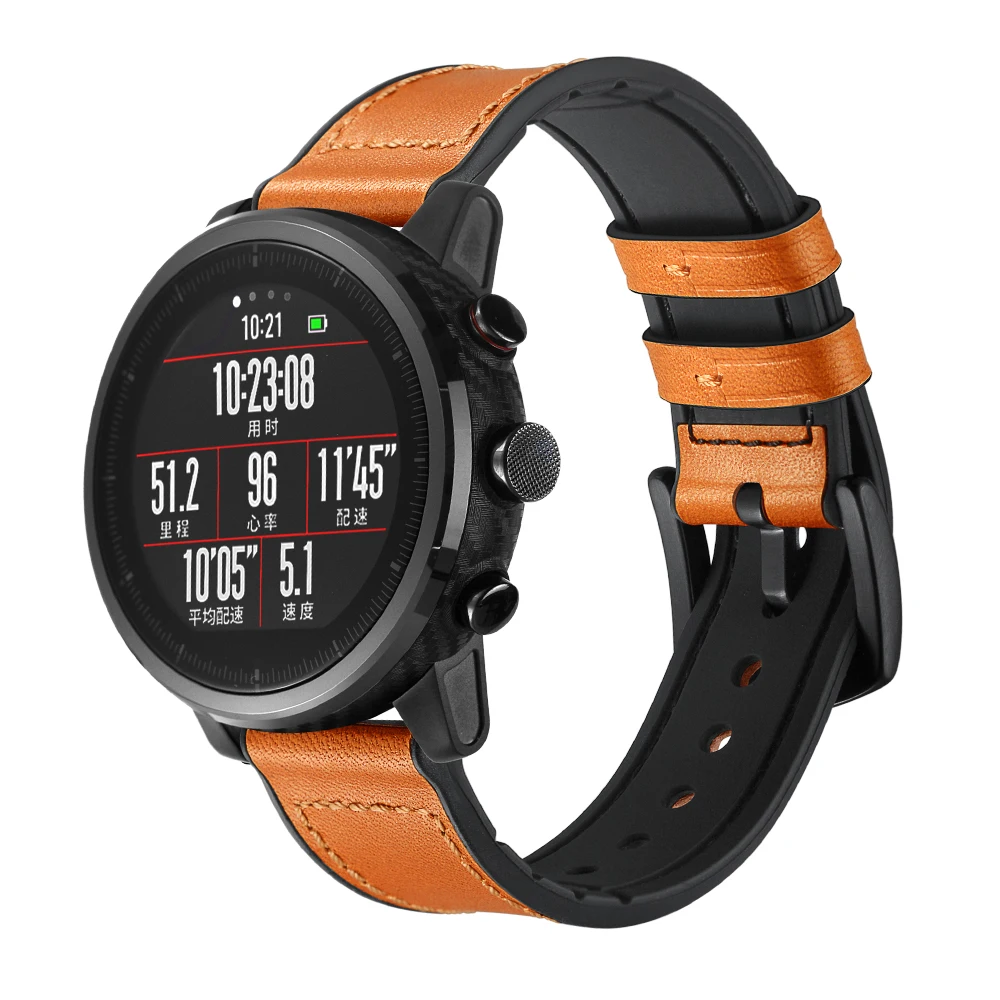 Для AMAZFIT 2 браслет 22 мм дышащий верхний слой коровья кожа сменный ремешок для часов для AMAZFIT 1 кожаный ремешок - Цвет: A2