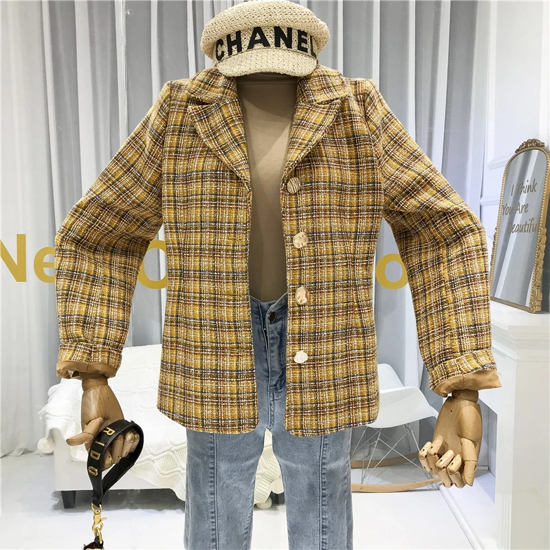 

Tweed Jacket Vintage Plaid Turn-down Collar Single Breasted Slim Coats and Jackets Women 2019 autumn winter trending products