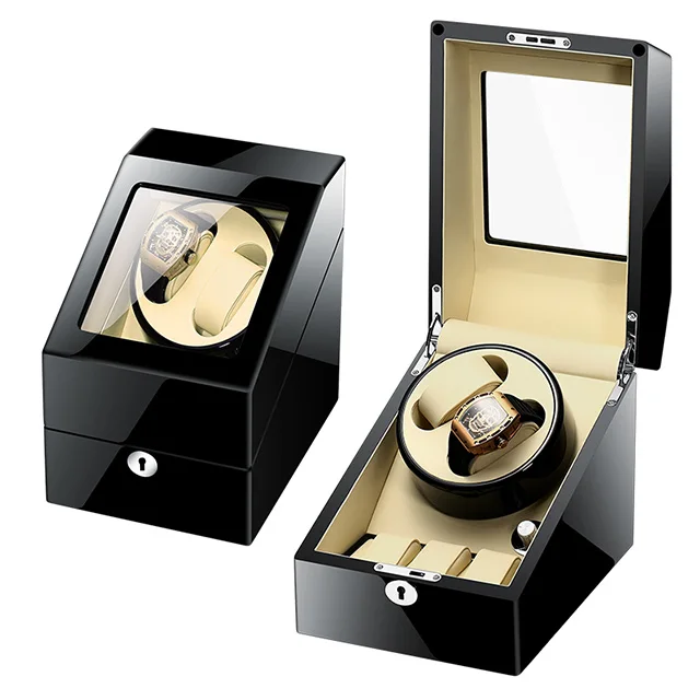 Melancy Black Automatic Watch Winder Rotator Holder Leather Double