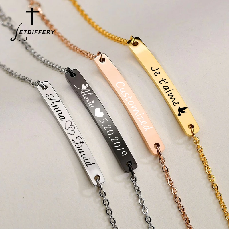 Letdiffery индивидуальные ожерелья из нержавеющей стали для женщин выгравированное имя Дата логотип почерк DIY Ювелирные изделия Enganement Gitfs