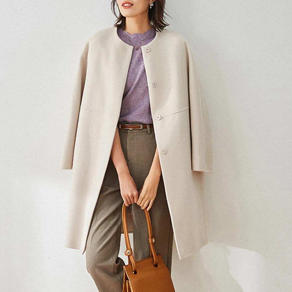 

Woolen Coats Women 2020 New Thick Warm Fashion Solid Color Beige Slim Loose Female Elegent Button Jackets Autumn Winter Wear