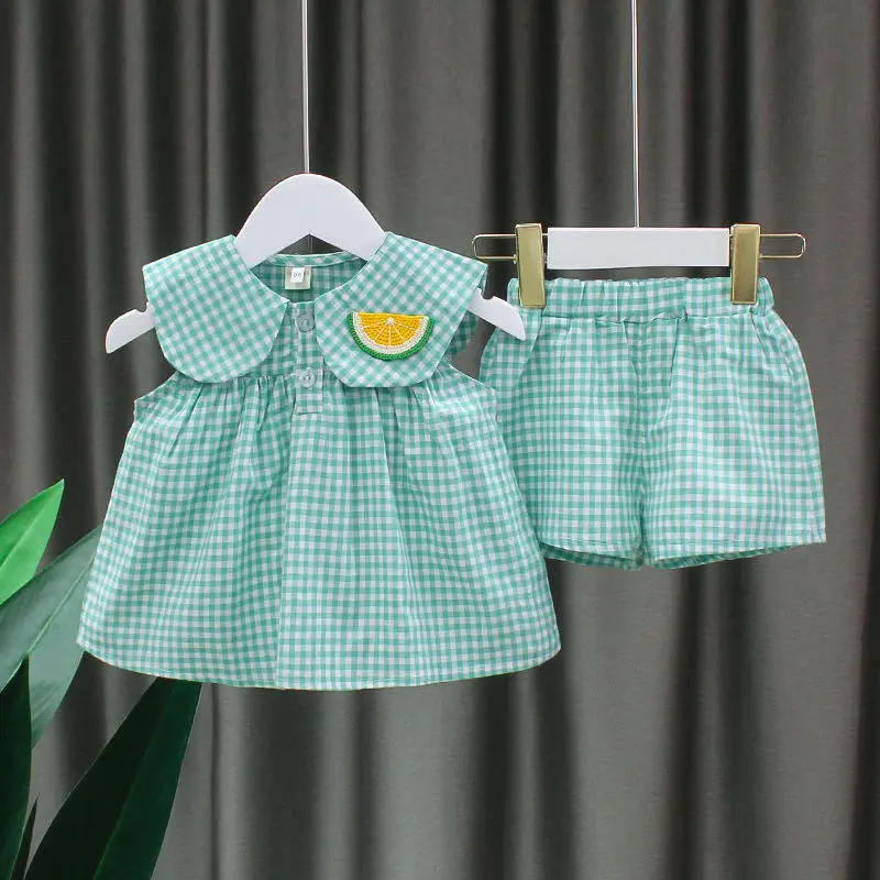 Baby Clothing Set comfotable New Summer 2022 Baby Girl Clothing Princess 2 Pieces Infant Girls Clothes Sets Outfits Plaid T Shirt Top+Shorts babies Costumes Baby Clothing Set for girl Baby Clothing Set