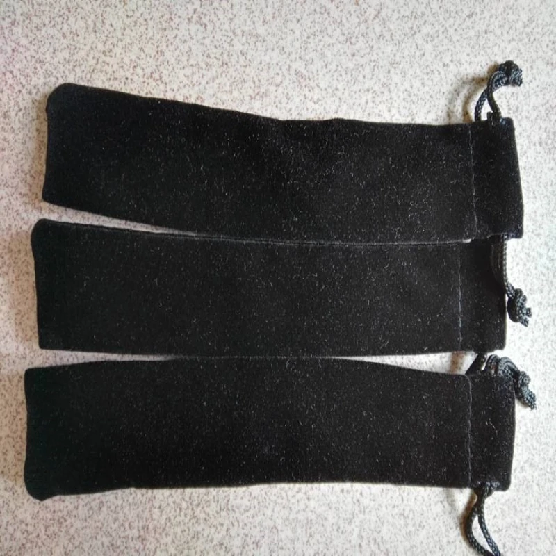 

SPECIAL SALE 100pcs black velvet jewelry drawstring bag 3.5*17cm velvet pen bag fountain pen pouch free shipping for pencil