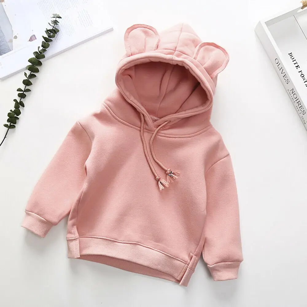 1-5Y Toddler Kid Baby Girl Long Sleeve Solid Hooded Coats Autumn Warm Outerwear Children Cartton Long Ear Clothes
