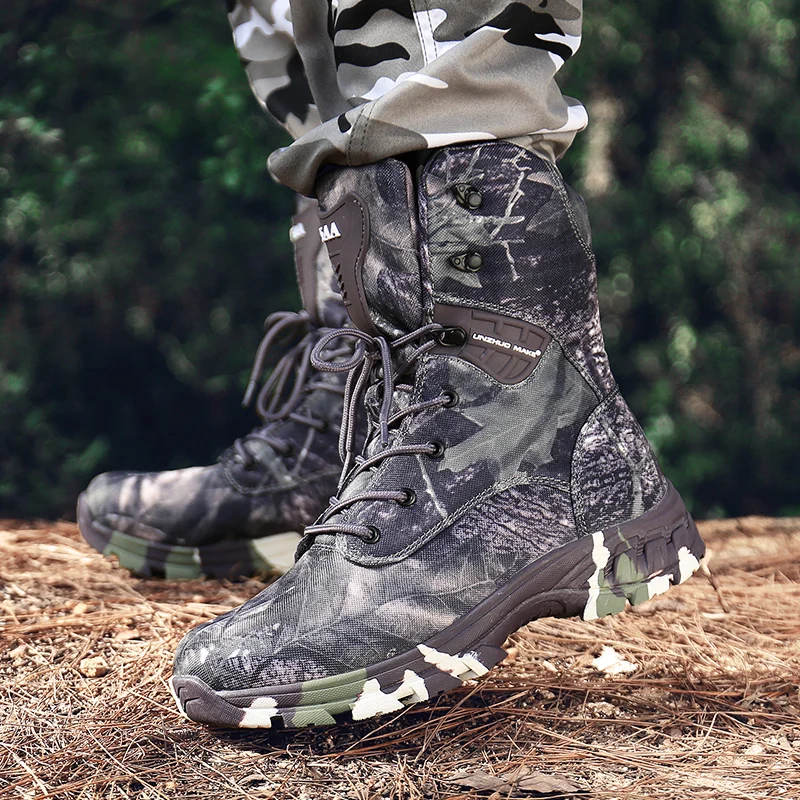 Камуфляжные военные тактические ботинки для мужчин; армейские ботинки с высоким берцем; армейские ботильоны; уличные походные треккинговые ботинки для мужчин;