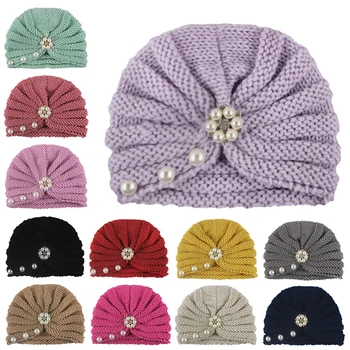 

Cute 12 Col Cotton Blend Baby Turban Hat Newborn Pearls Beanie Caps Headwear Infant Toddler Shower Hat Birthday Gift Photo Props