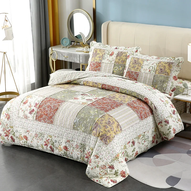 CHAUSUB Quilt Set 3pcs Bedspread on the Bed Cotton Floral Patchwork  Coverlet Quilted Bed Cover with 2 Pillowcase Queen Size
