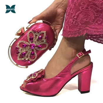 

2020 African Wedding Italian design Shoe and Bag Sets Ladies Shoes and Bag Set Decorated with Rhinestone for Wedding and party