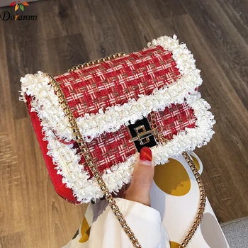 

DORANMI Soft Fur Flap Bags For Women 2019 Pearl Appliques Shoulder Bag Messenger Female Square Crossbody Bolsos Mujer CBB349