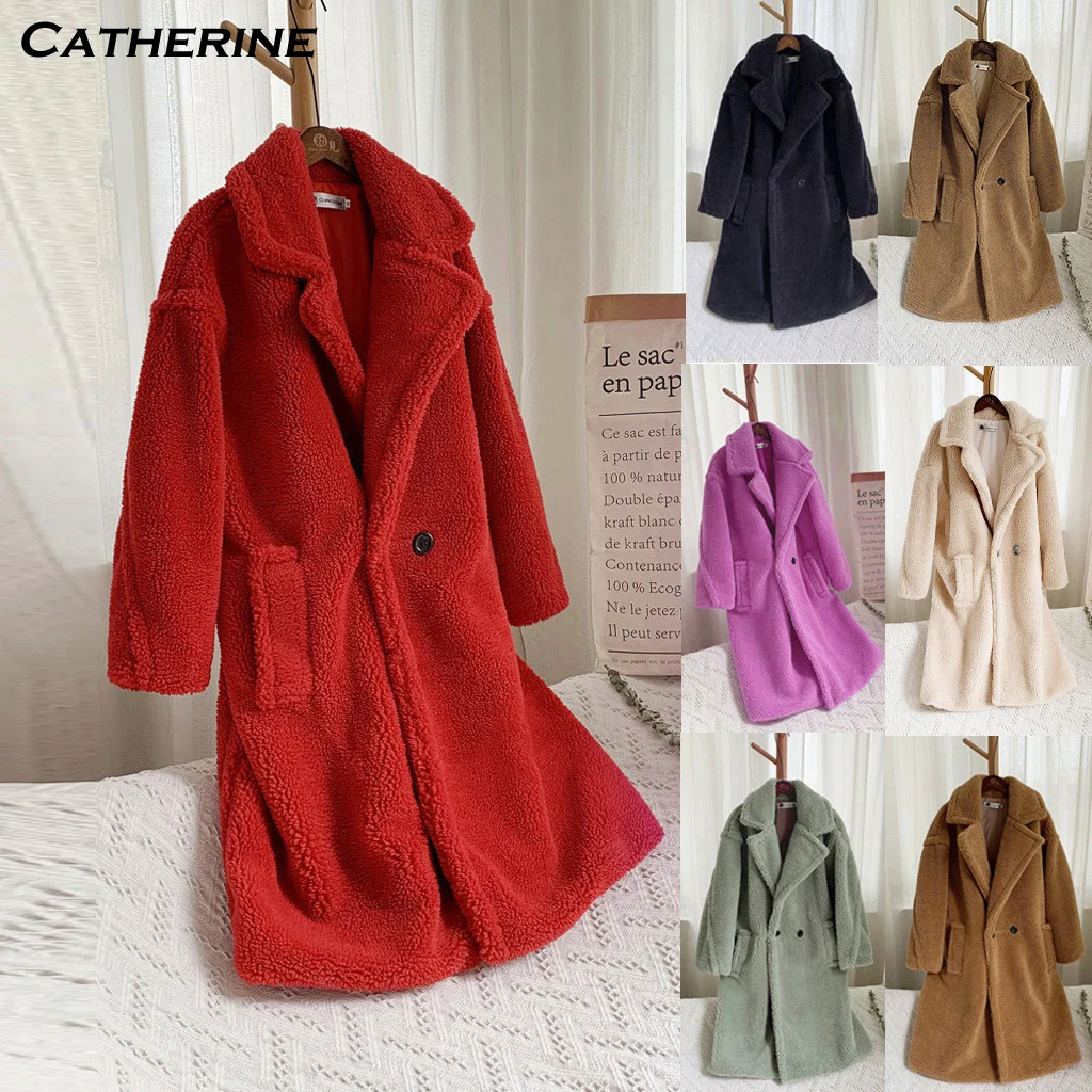 Плюшевая верхняя одежда для женщин длинное зимнее пальто размера плюс свободная