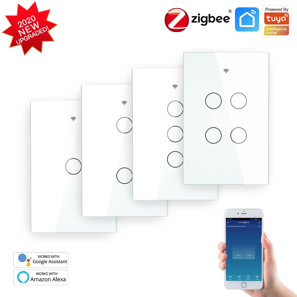 ZigBee Wall Touch Smart Light Switch With Neutral/No Neutral,No Capacitor Smart Life/Tuya 2/3 Way Control compatible AlexaGoogle ZigBee Wall Touch Smart Light Switch With Neutral/No Neutral,No Capacitor Smart Life/Tuya 2/3 Way Control compatible AlexaGoogle